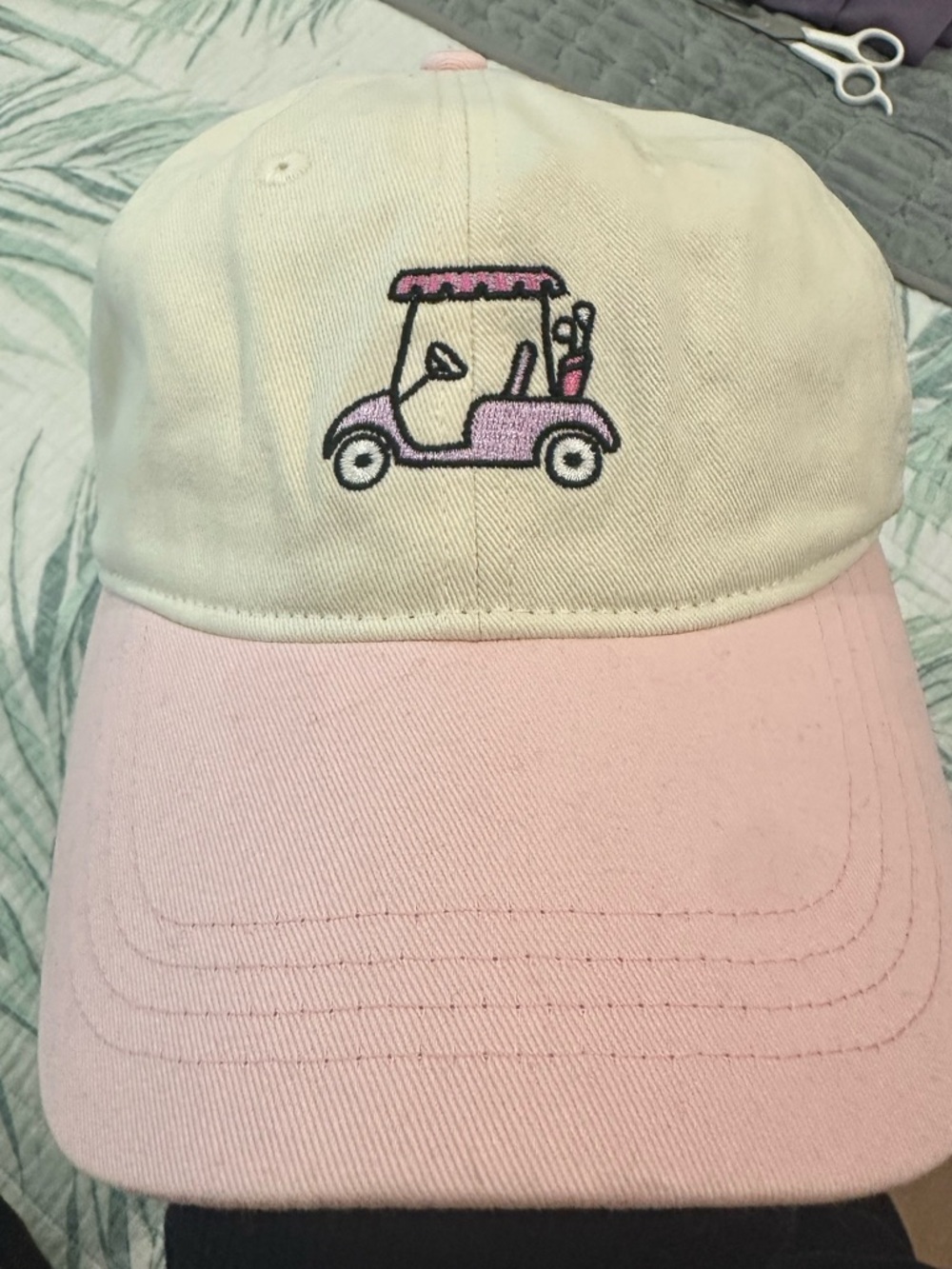 Pink and Cream Golf Cart Embroidered Baseball Cap